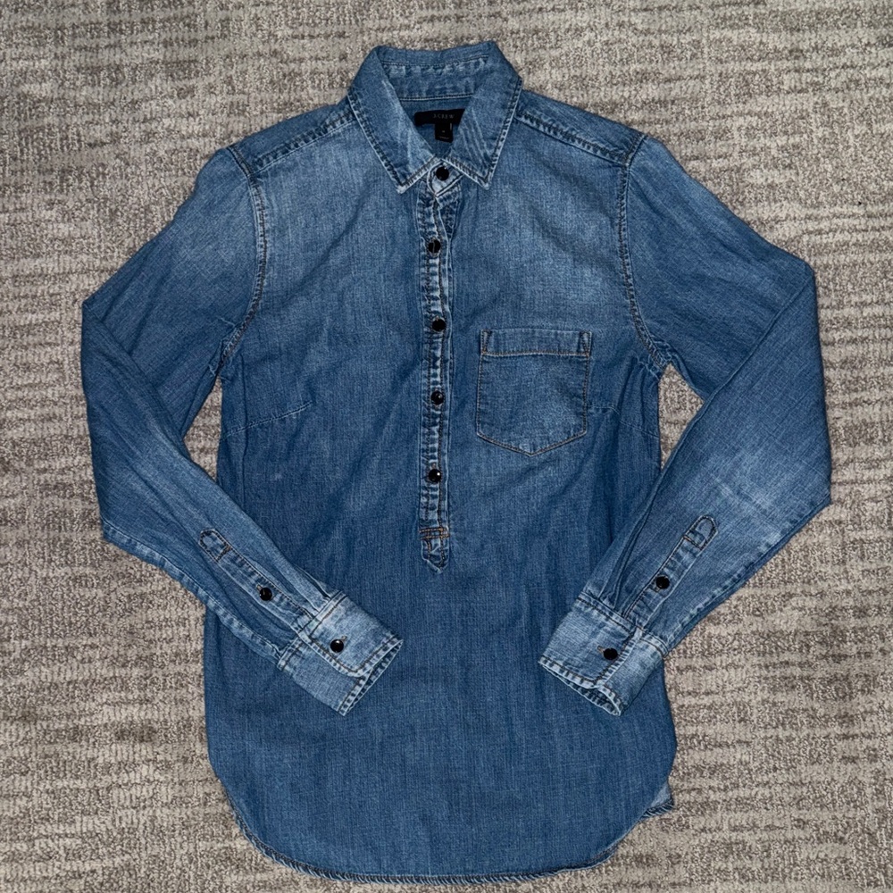 J.Crew blue chambray denim popover shirt XS 0 women’s jean soft western top